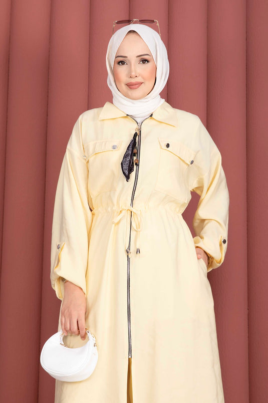 Beli Tünelli Fermuarlı Tunik Pantolon Takım Sarı