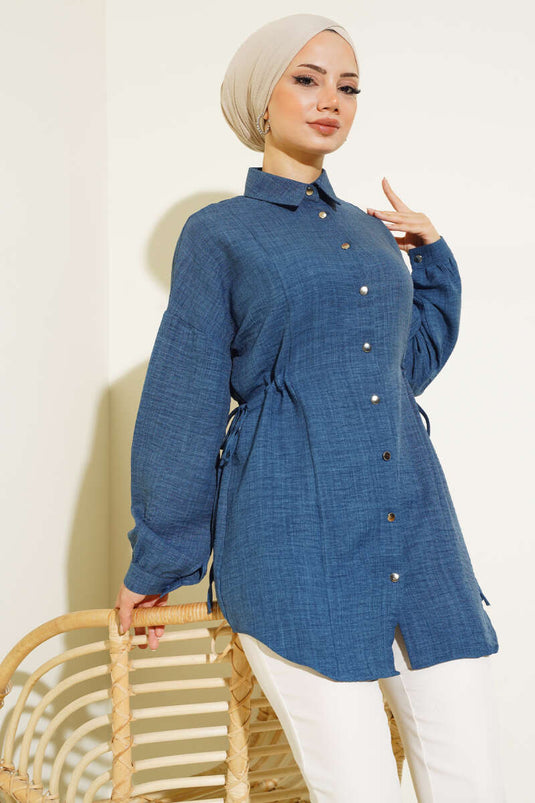 قميص بخصر نفق نيلي