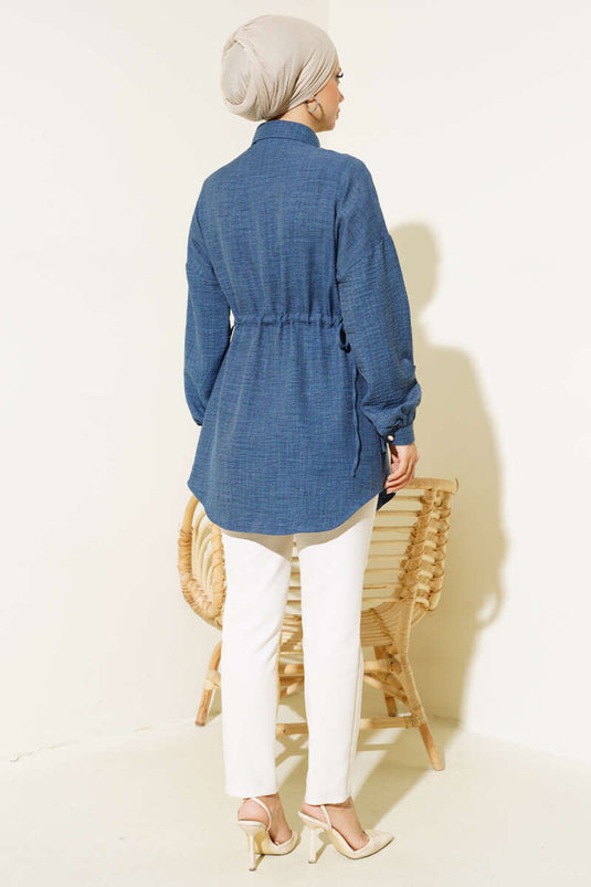 قميص بخصر نفق نيلي