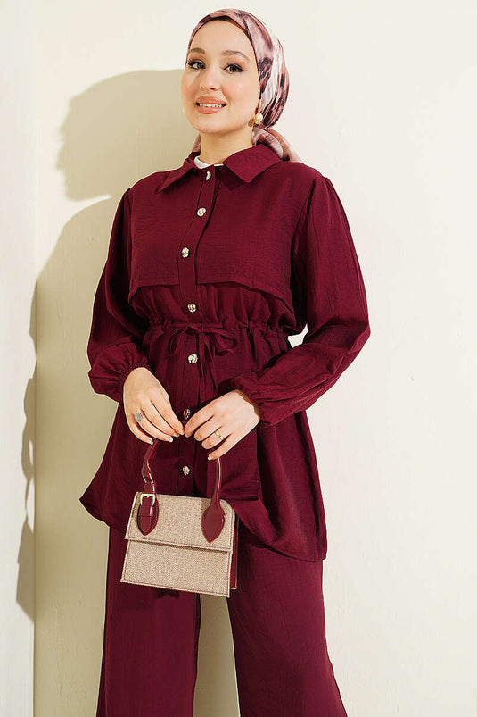 Acheter ensemble double col chemise à maille bordeaux