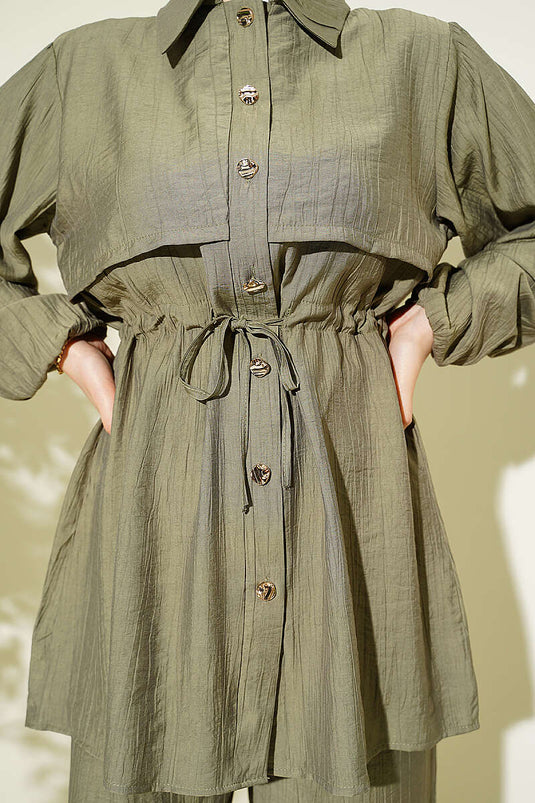 Acheter ensemble double col chemise à maille kaki