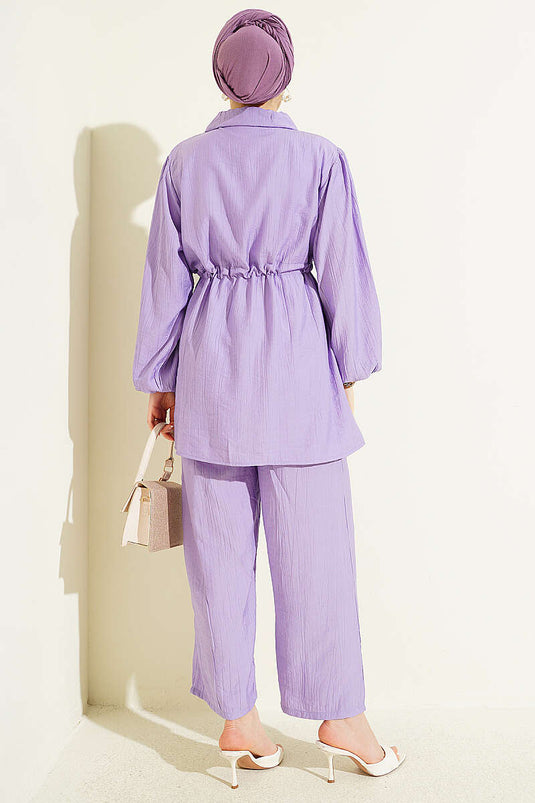 Acheter ensemble double col chemise à maille lilas