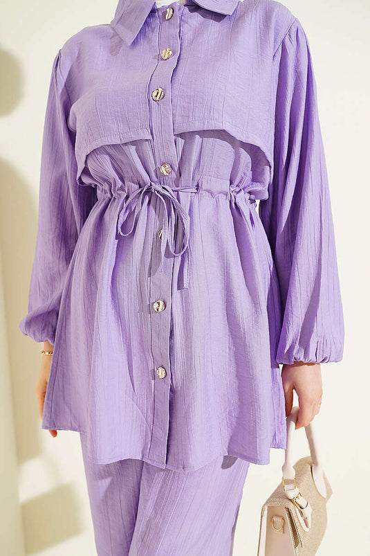 Acheter ensemble double col chemise à maille lilas