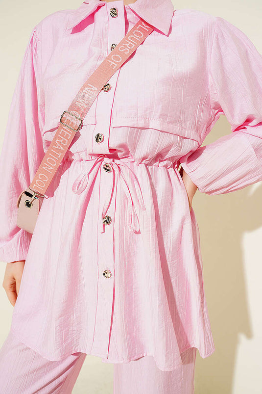Acheter ensemble double col chemise à maille rose