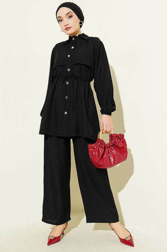 Ensemble double avec chemise à col tunique noir