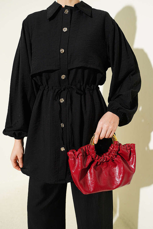 Ensemble double avec chemise à col tunique noir
