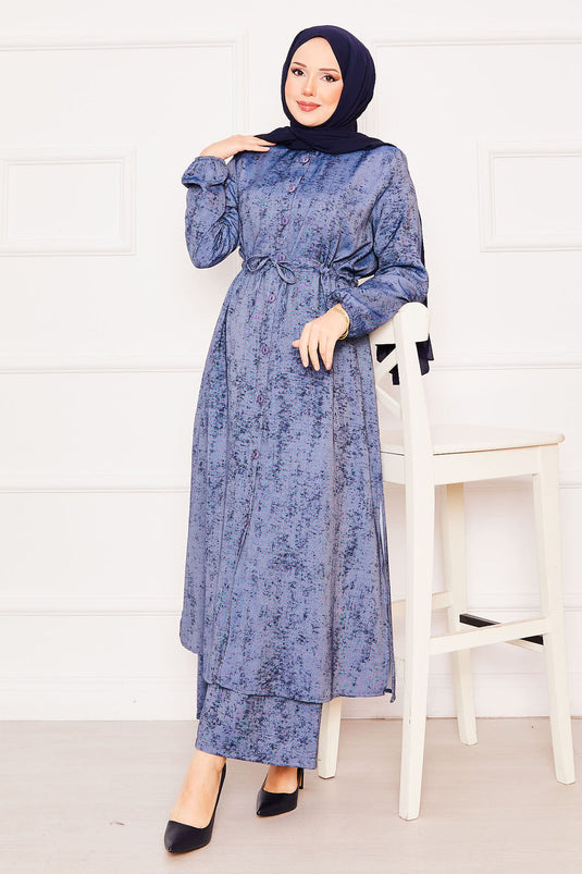 Waist Tunic Double Tunic Hijab Suit Navy Blue