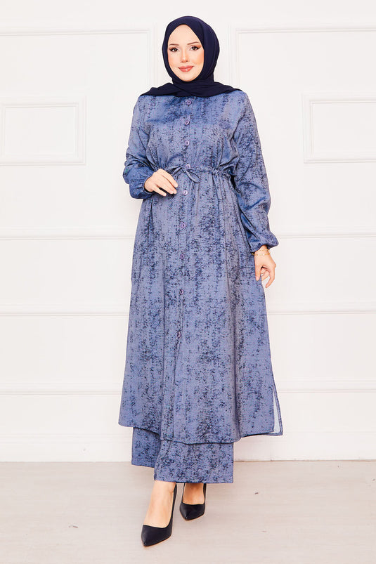 Waist Tunic Double Tunic Hijab Suit Navy Blue