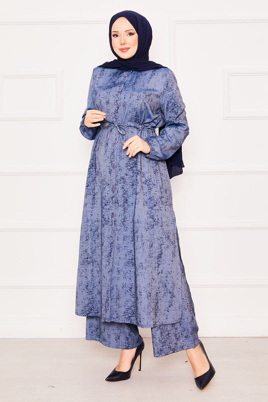 Waist Tunic Double Tunic Hijab Suit Navy Blue