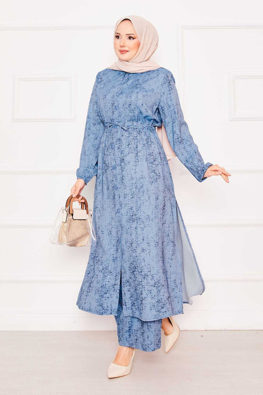 Ensemble tunique et hijab bleu