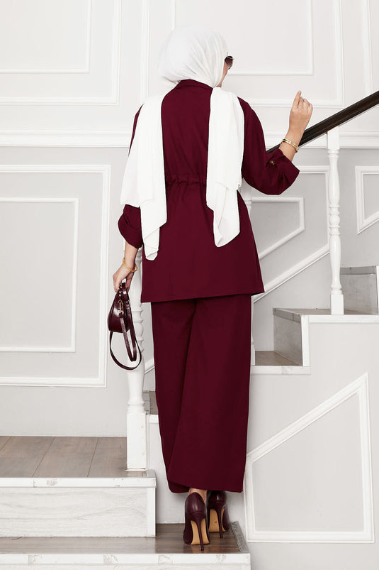 Ensemble veste à manches pliables et taille tunnel rouge bordeaux