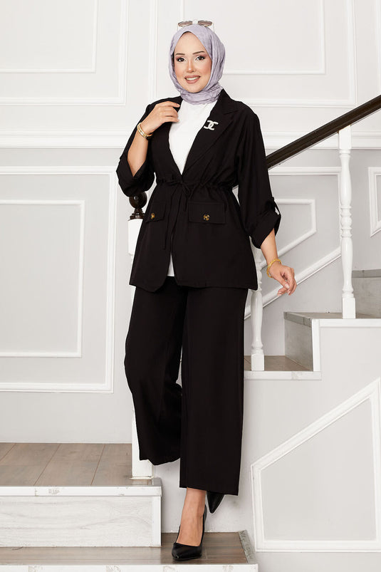 Ensemble veste à manches pliables et taille tunnel, noir