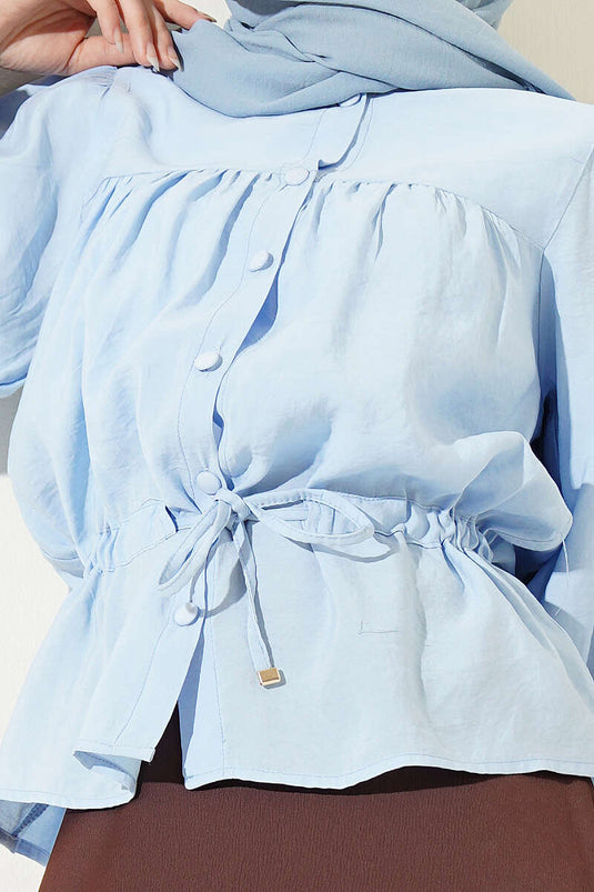 Camicia corta ampia con collo a tunnel blu