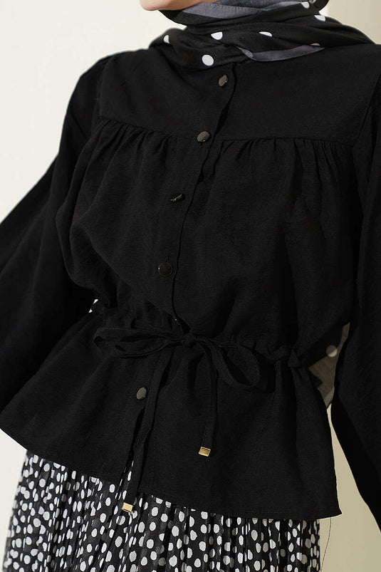 Camicia corta nera oversize con collo a tunnel