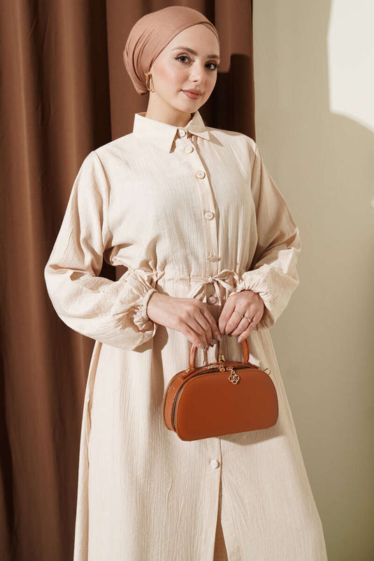 Completo doppio con tunica lunga a collo alto beige