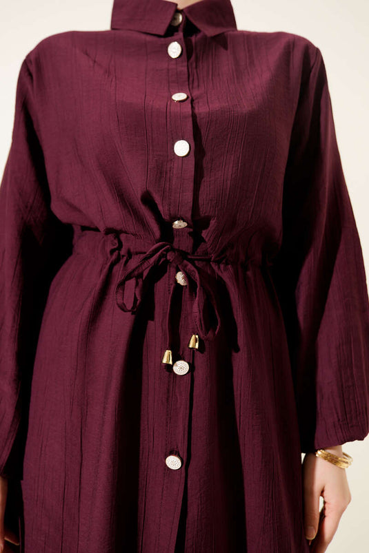 طقم ثنائي بورجوندي بتونيك طويل وياقة مدورة