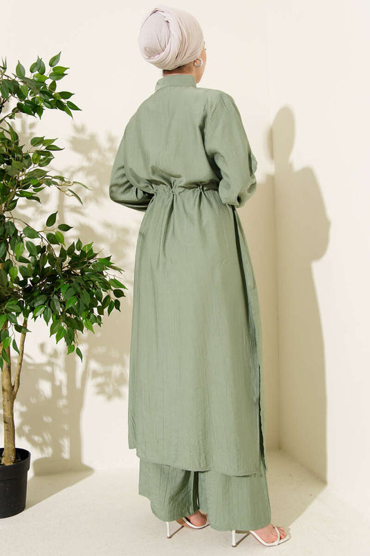 Buy Long Tunic Set with Sleeves in Olive Green