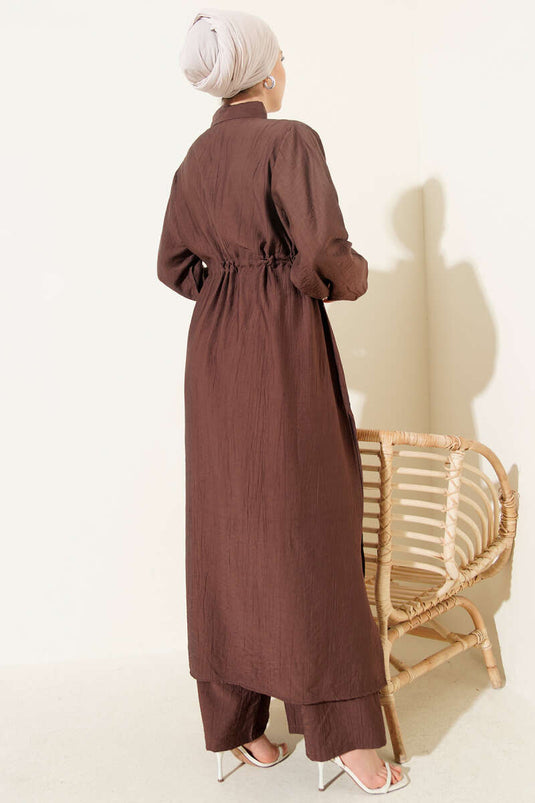 Ensemble double tunique longue à col roulé marron