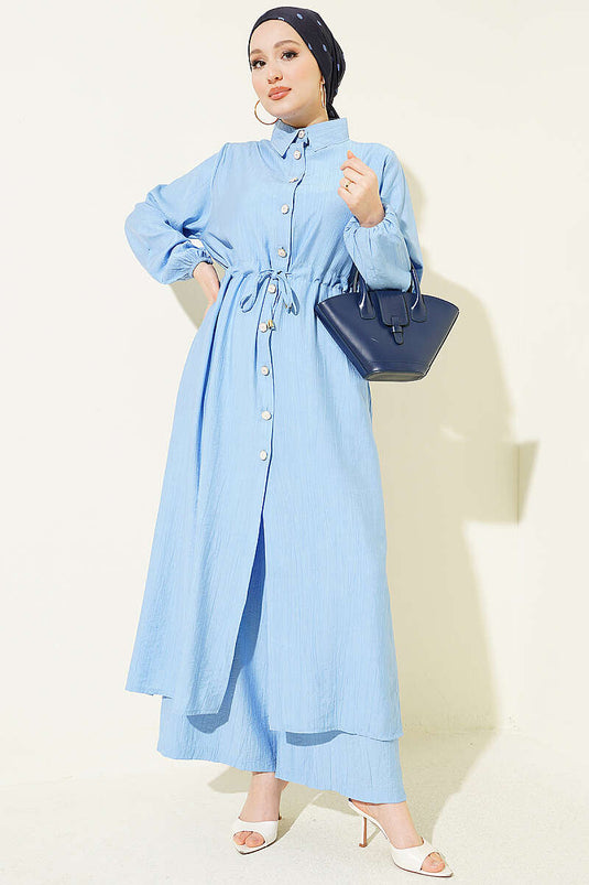 Ensemble deux pièces tunique longue à col roulé bleu