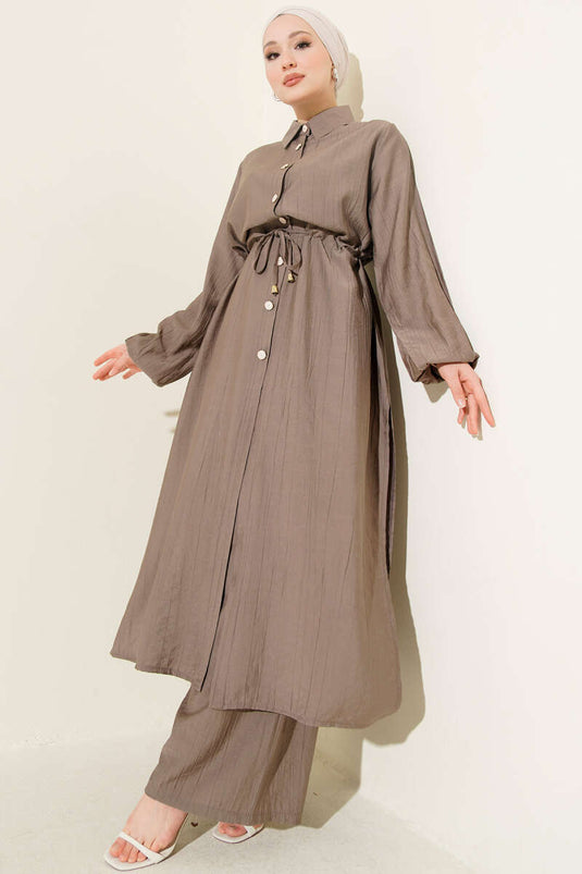 Ensemble double tunique longue à col roulé couleur vison