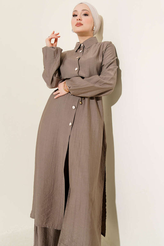 Ensemble double tunique longue à col roulé couleur vison