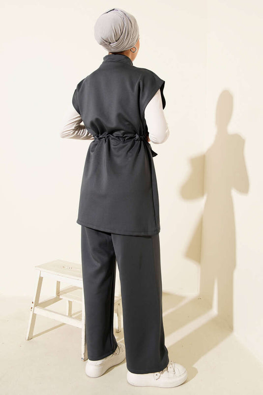 Beli Tünelli Yelekli Scuba İkili Takım Füme