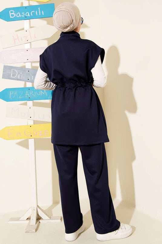 Taille Tunnel Vested Scuba Tweedelig Pak Marineblauw