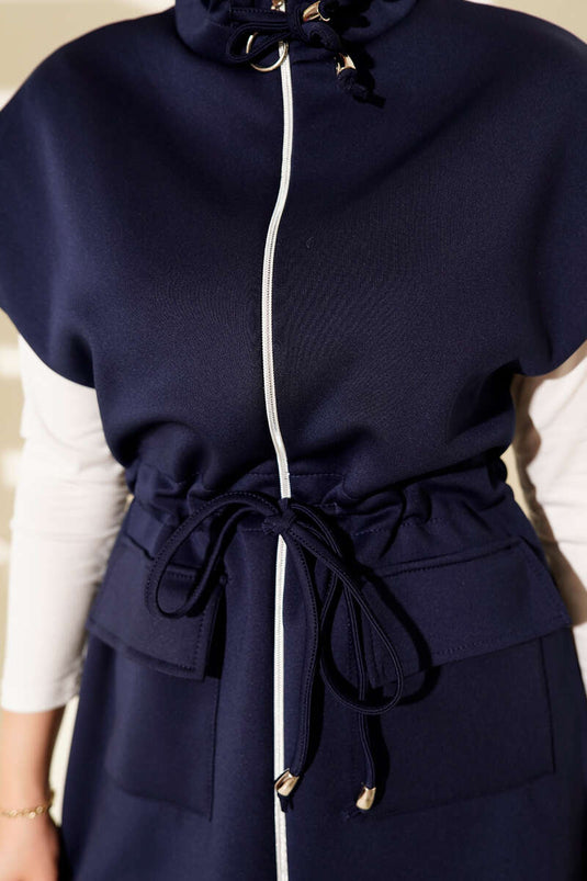 Taille Tunnel Vested Scuba Tweedelig Pak Marineblauw