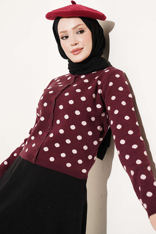Chaqueta De Punto Estampada Burdeos