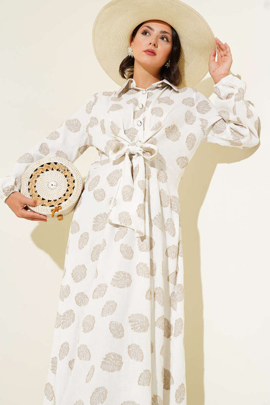 Robe Demi Boutons À Pois Ecru