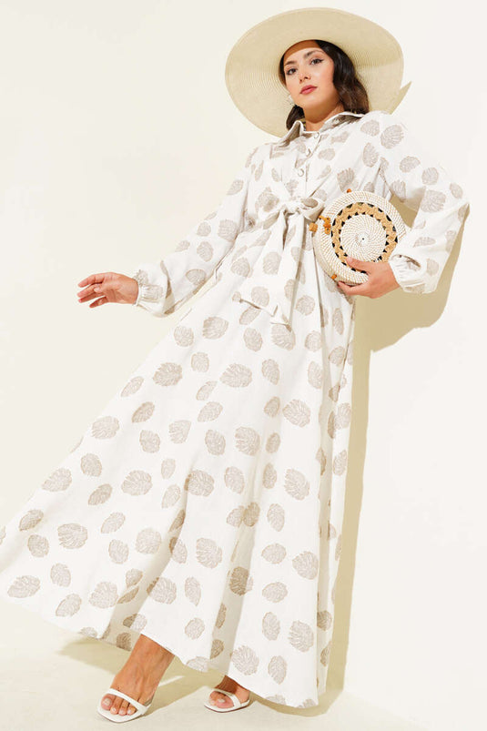 Robe Demi Boutons À Pois Ecru