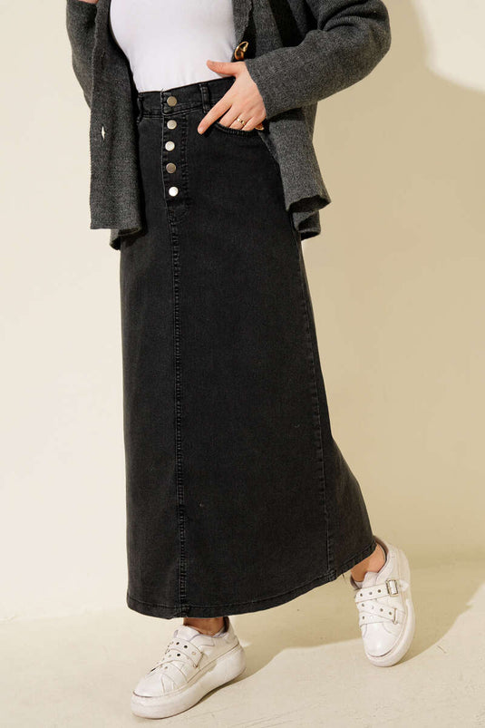 Denimrok met vijf knopen in rookkleur