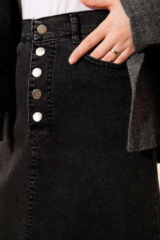 Denimrok met vijf knopen in rookkleur