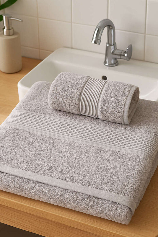 Betüş Banyo Havlu 2'li Takım Gri