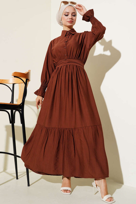 Robe Ceinturée à Ceinture Marron