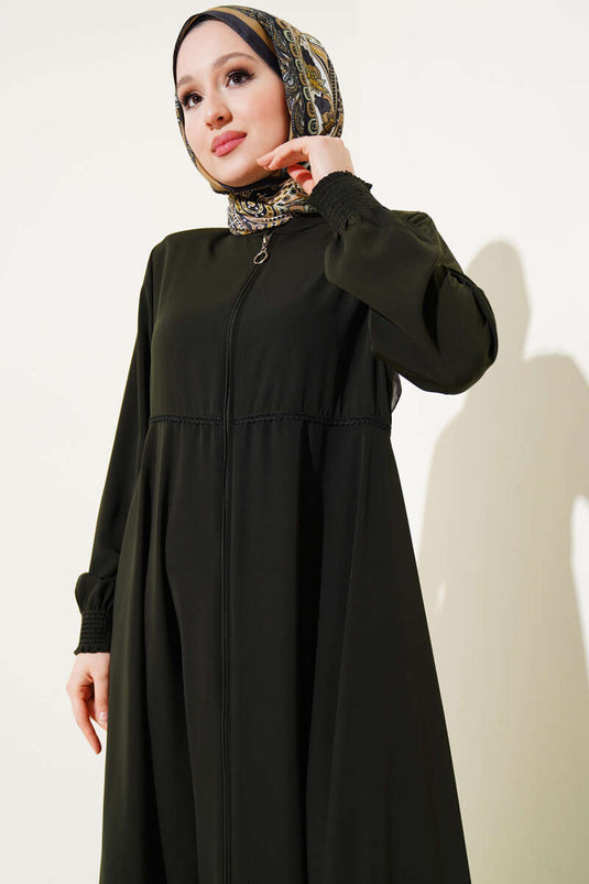 Plus Size Ferace with Wrist Cuffs and Shoulder Pads in Khaki