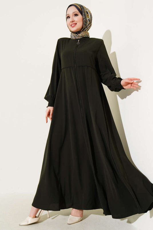 Abaya grande taille rembourrée avec poignets et épaules Gipel Kaki