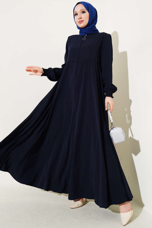 Abaya grande taille rembourrée aux poignets et aux épaules, bleu marine