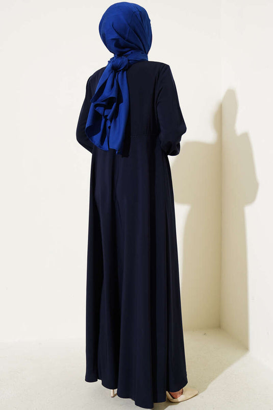 Abaya de talla grande con hombros acolchados y correas para las muñecas en azul marino