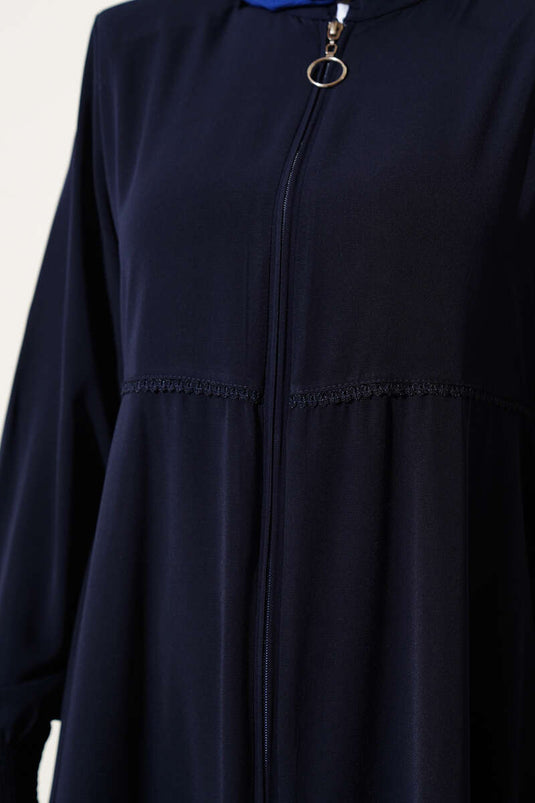 Abaya de talla grande con hombros acolchados y correas para las muñecas en azul marino