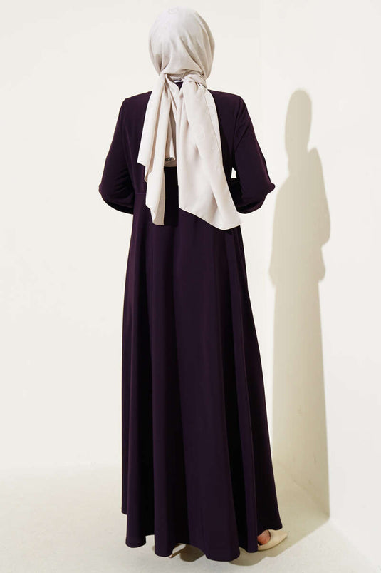 Abaya grande taille rembourrée avec poignet et épaules Gipel Prune