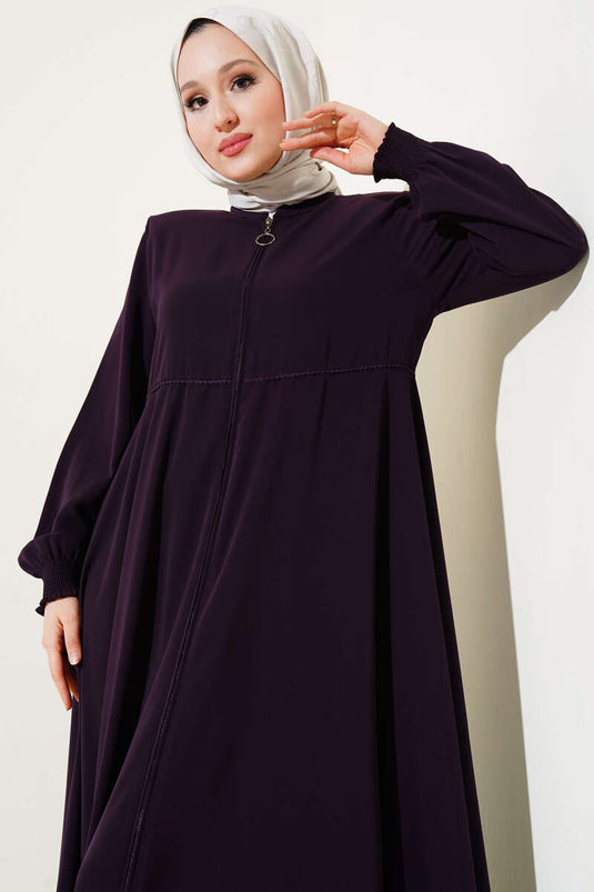 Abaya grande taille rembourrée avec poignet et épaules Gipel Prune