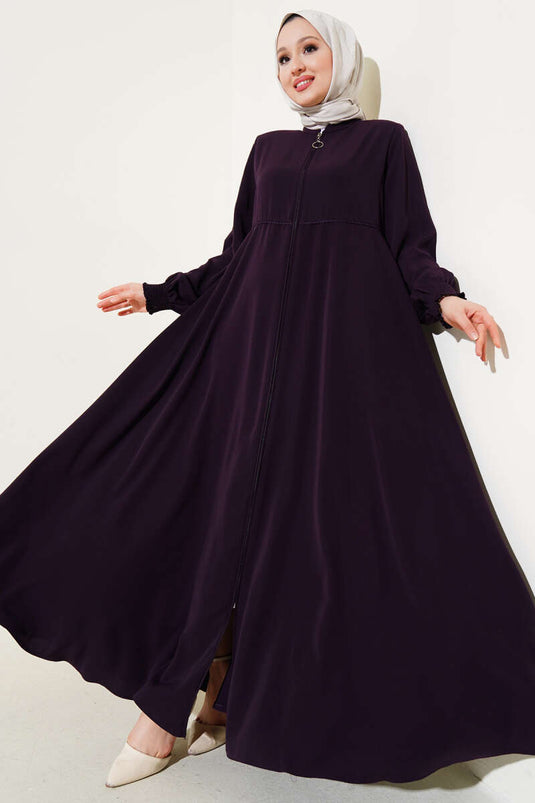 Abaya grande taille rembourrée avec poignet et épaules Gipel Prune