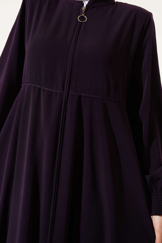 Abaya grande taille rembourrée avec poignet et épaules Gipel Prune