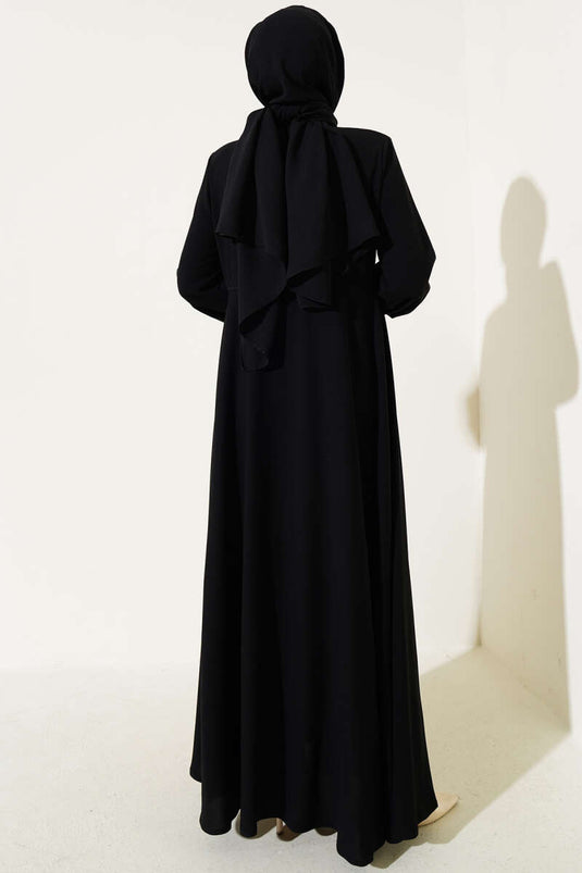 Wrist Gipeli Shoulder Padded Plus Size Abaya Black