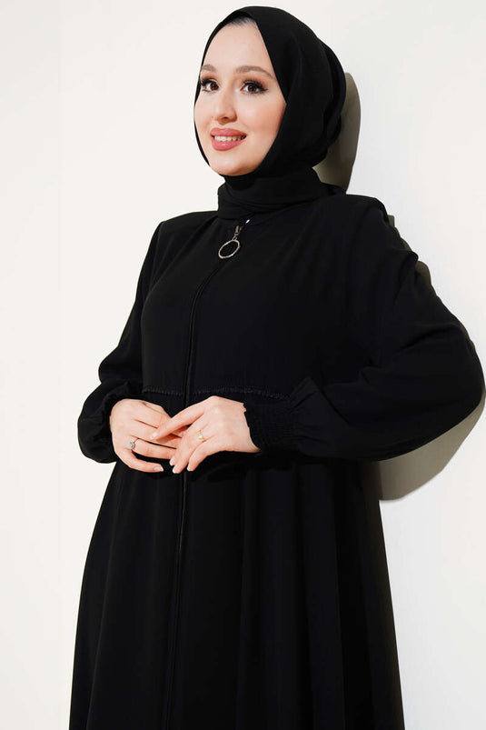 Wrist Gipeli Shoulder Padded Plus Size Abaya Black