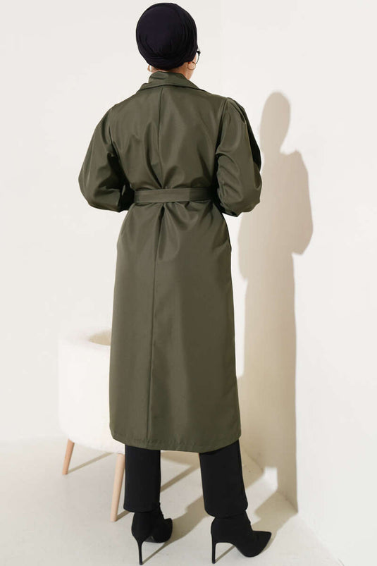 Wrist Elastic Belted Trench Coat Khaki