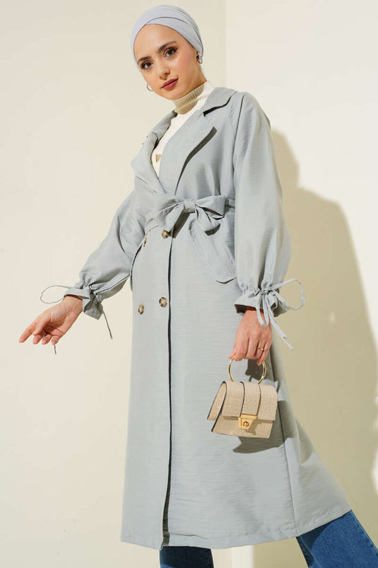 Wrist Tied Laced Trench Coat Gray