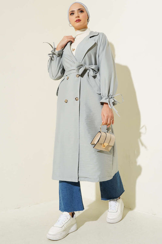 Wrist Tied Laced Trench Coat Gray