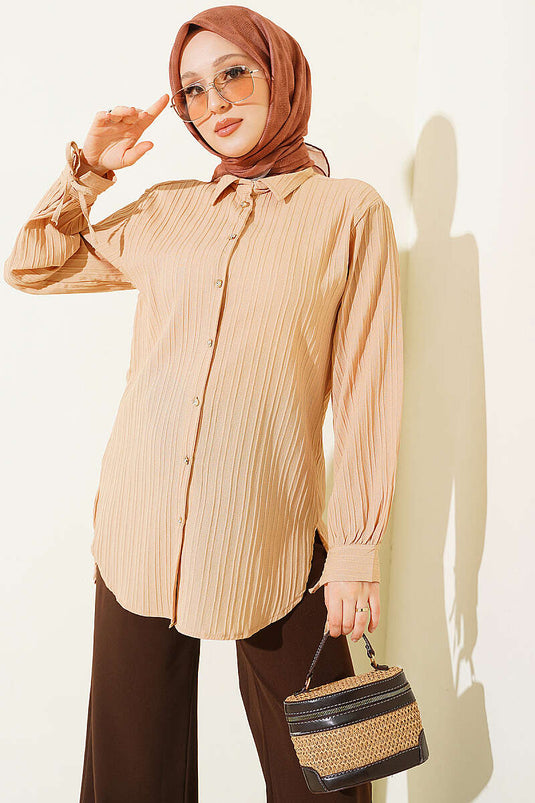 Camicia Beige Con Dettaglio Di Laccio Alla Caviglia